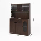 Grand buffet de cuisine de 180 cm de haut, meuble de rangement grande capacité avec portes en verre cannelé et support pour micro-ondes, étagères de boulanger avec rangement