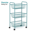 Oumilen 3-Tier Rolling Basket Stand Trolley with Shelves, Blue