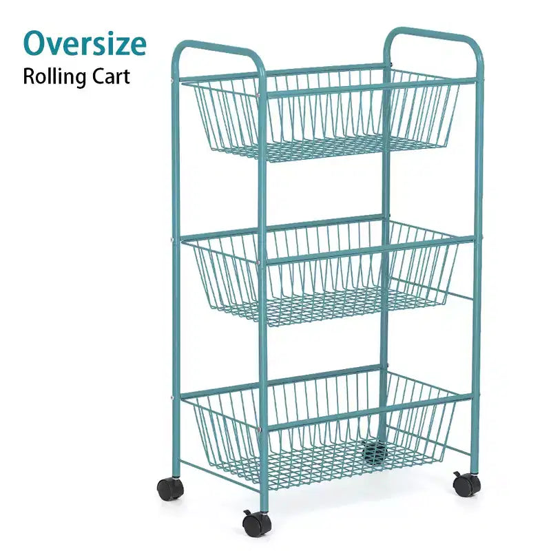 Oumilen 3-Tier Rolling Basket Stand Trolley with Shelves, Blue