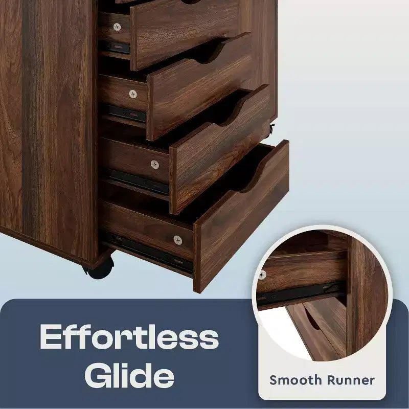 Classeur de bureau à 5 tiroirs avec étagères, classeurs en bois pour le bureau à domicile, classeur mobile latéral.