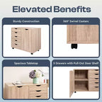Classeur de bureau à 5 tiroirs avec étagères, classeurs en bois pour le bureau à domicile, classeur mobile latéral.