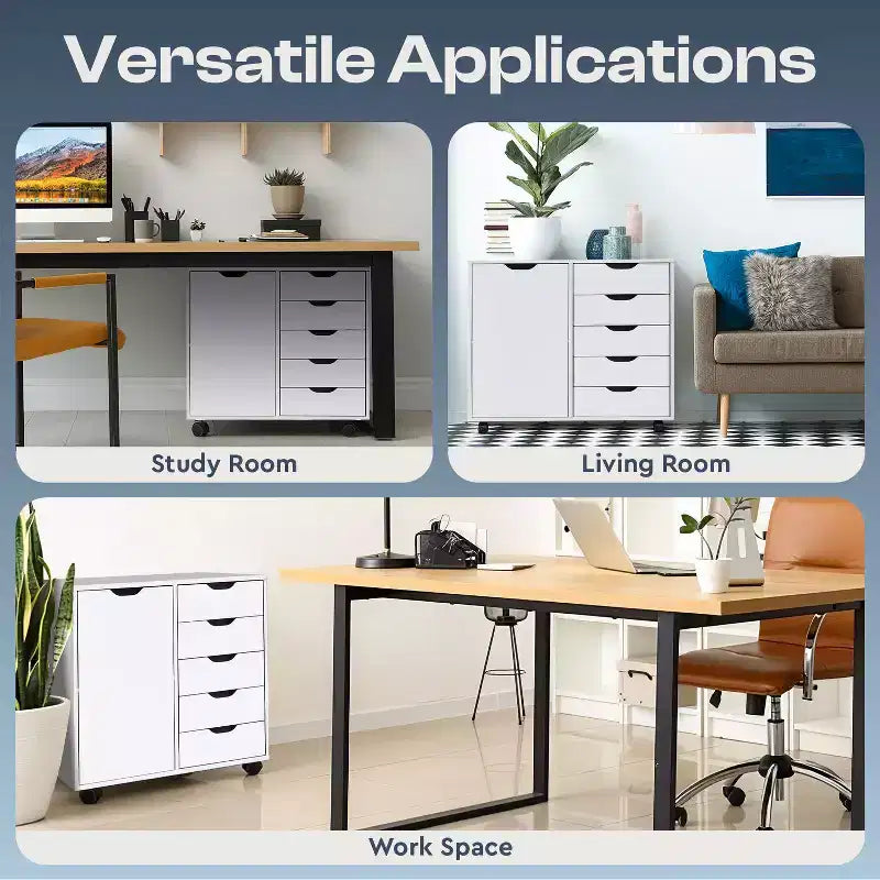 Classeur de bureau à 5 tiroirs avec étagères, classeurs en bois pour le bureau à domicile, classeur mobile latéral.