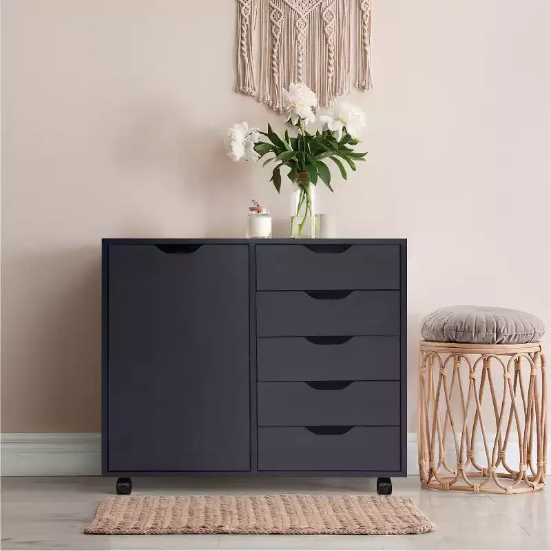 Classeur de bureau à 5 tiroirs avec étagères, classeurs en bois pour le bureau à domicile, classeur mobile latéral.