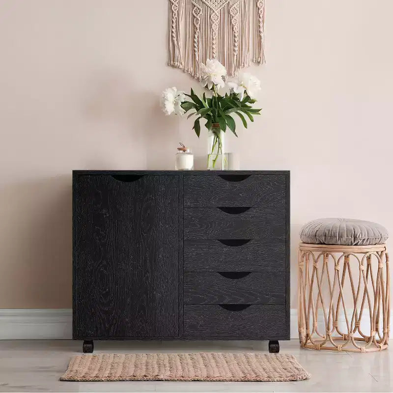 Classeur de bureau à 5 tiroirs avec étagères, classeurs en bois pour le bureau à domicile, classeur mobile latéral.