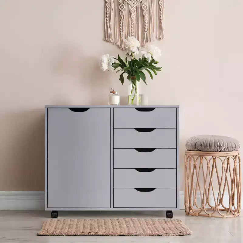 Classeur de bureau à 5 tiroirs avec étagères, classeurs en bois pour le bureau à domicile, classeur mobile latéral.