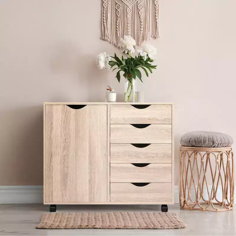 Classeur de bureau à 5 tiroirs avec étagères, classeurs en bois pour le bureau à domicile, classeur mobile latéral.
