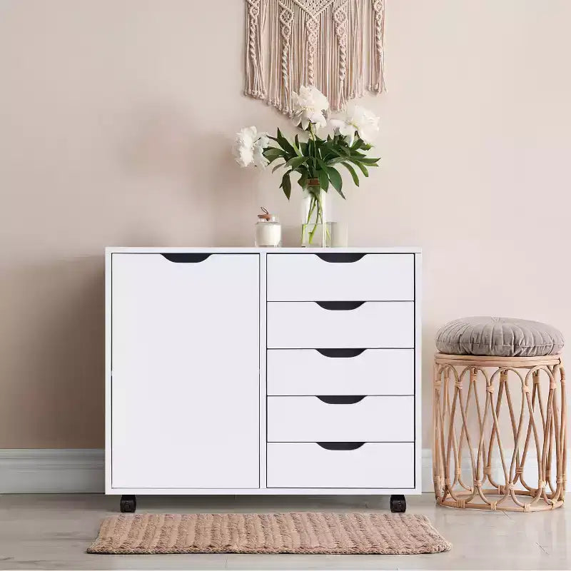 Classeur de bureau à 5 tiroirs avec étagères, classeurs en bois pour le bureau à domicile, classeur mobile latéral.