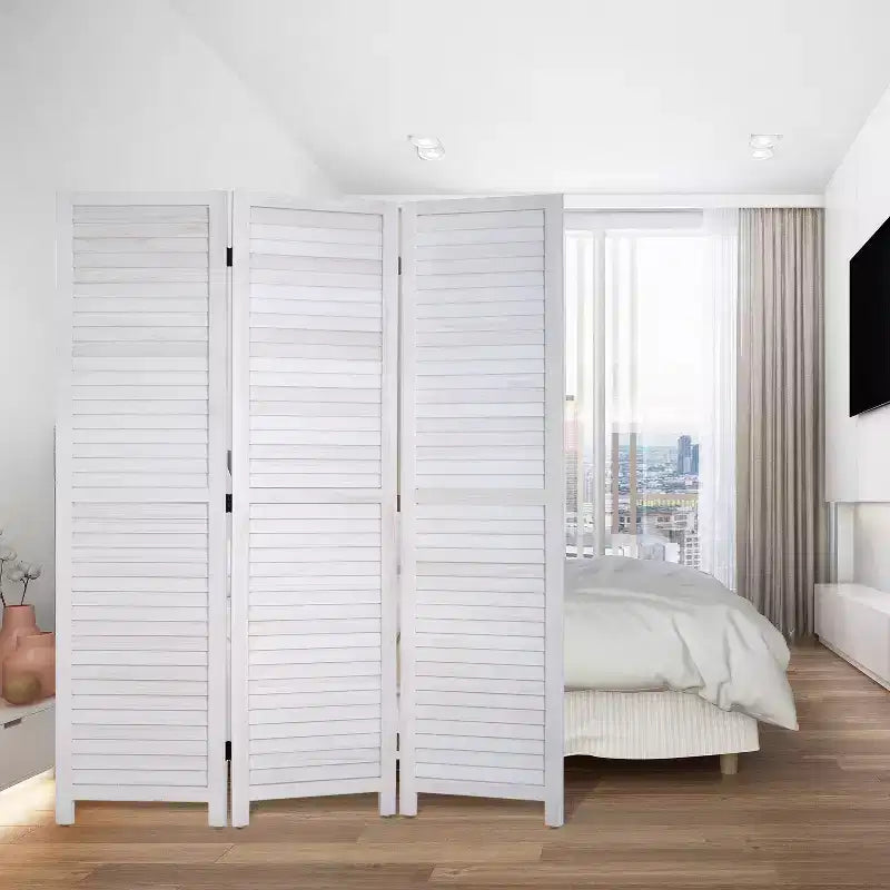 Séparateur de pièce en bois 3/4/6 panneaux 1,75 m, grand paravent, écran de séparation avec persiennes réglables, paravent polyvalent et élégant