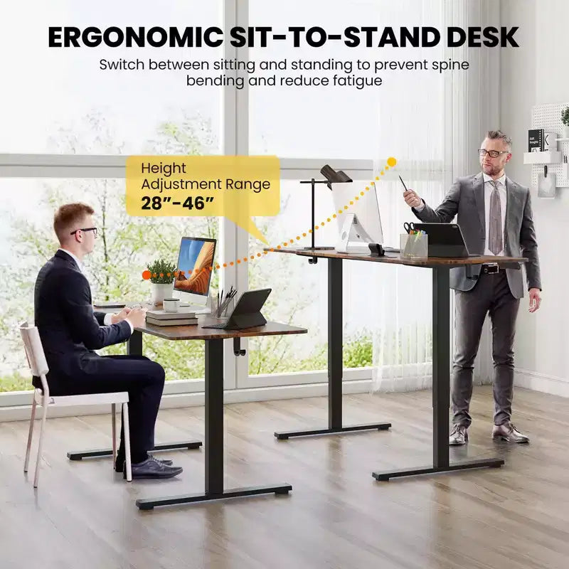 Bureau assis-debout 63 x 24 pouces, réglable en hauteur, électrique, couleur bois/marron/blanc