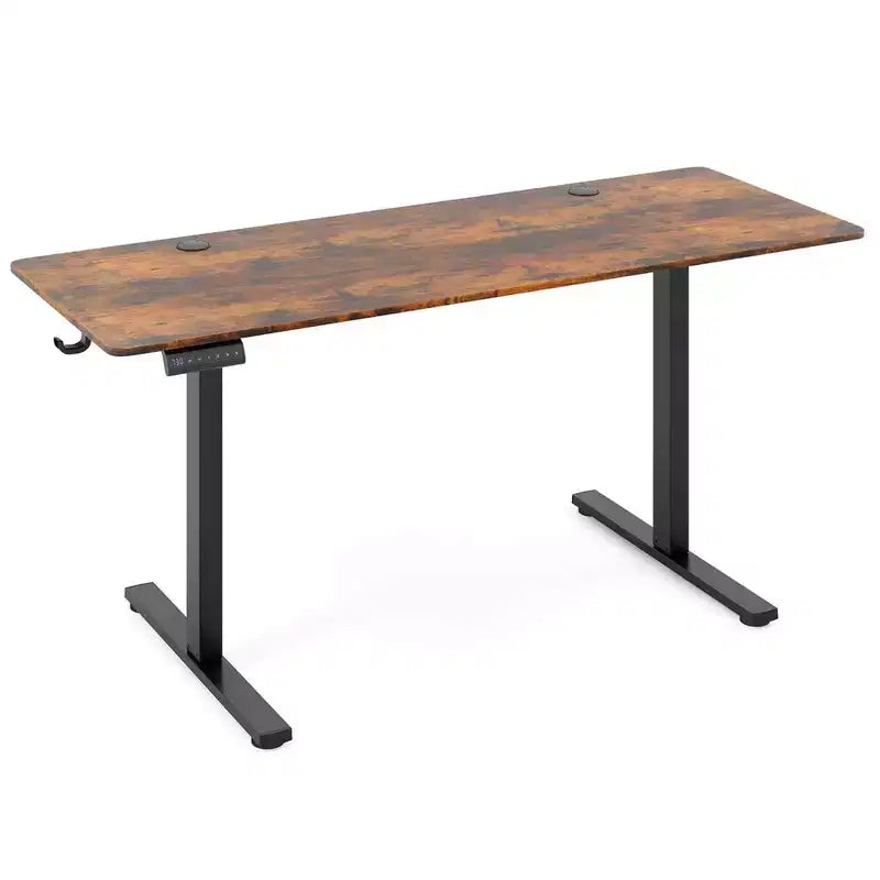 Bureau assis-debout 63 x 24 pouces, réglable en hauteur, électrique, couleur bois/marron/blanc