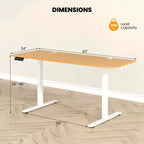 Bureau assis-debout 63 x 24 pouces, réglable en hauteur, électrique, couleur bois/marron/blanc