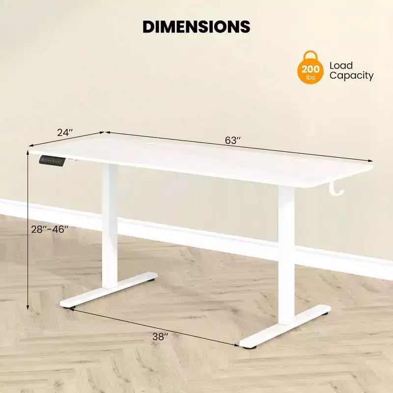 Bureau assis-debout 63 x 24 pouces, réglable en hauteur, électrique, couleur bois/marron/blanc