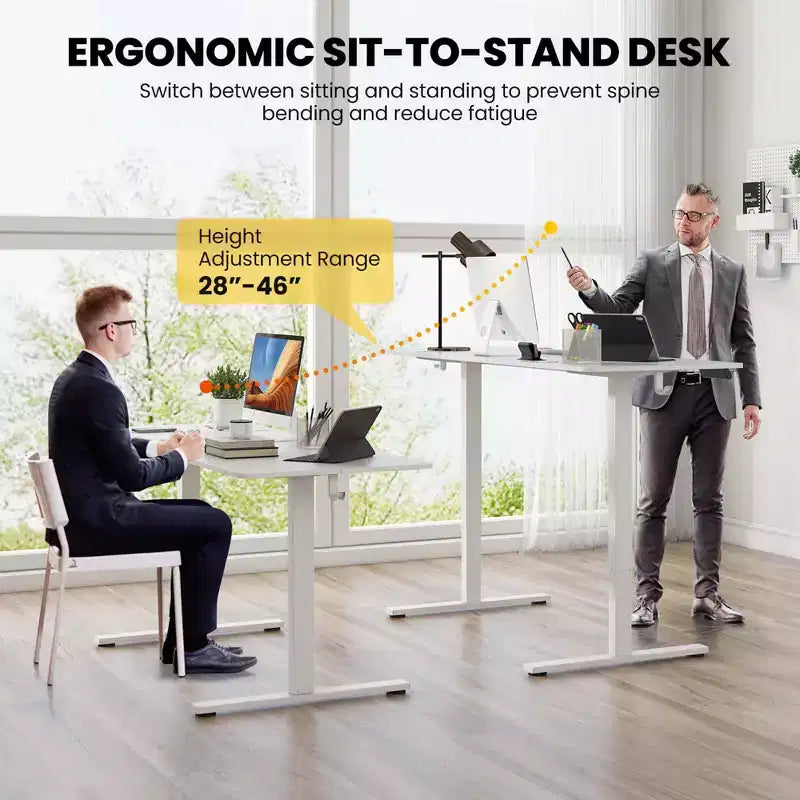 Bureau assis-debout 63 x 24 pouces, réglable en hauteur, électrique, couleur bois/marron/blanc