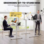 Bureau assis-debout 63 x 24 pouces, réglable en hauteur, électrique, couleur bois/marron/blanc