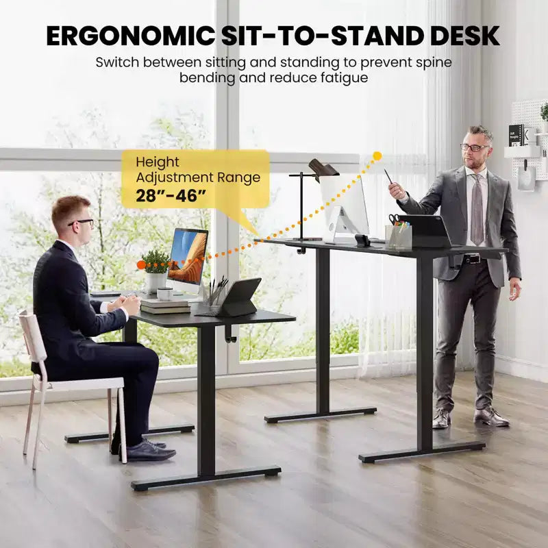 Bureau assis-debout 63 x 24 pouces, réglable en hauteur, électrique, couleur bois/marron/blanc