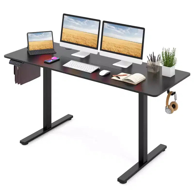 Costway 63 x 24 Inch Sit Stand Desk Height Adjustable Electric Standing Desk Natural/Brown/White