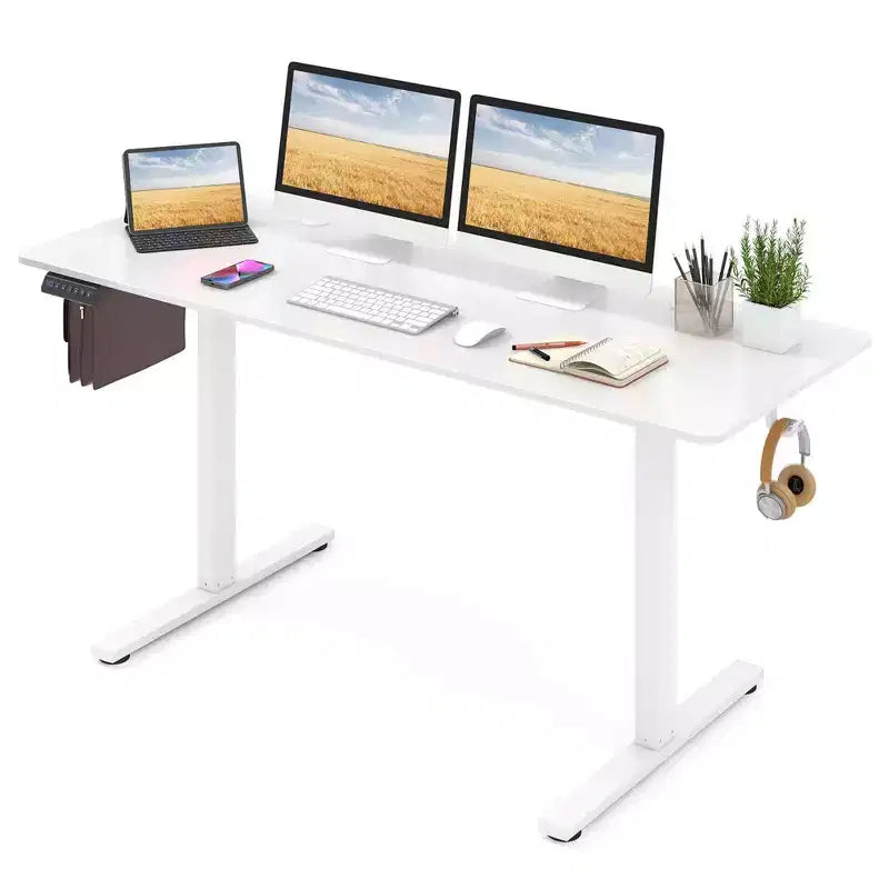 Bureau assis-debout 63 x 24 pouces, réglable en hauteur, électrique, couleur bois/marron/blanc