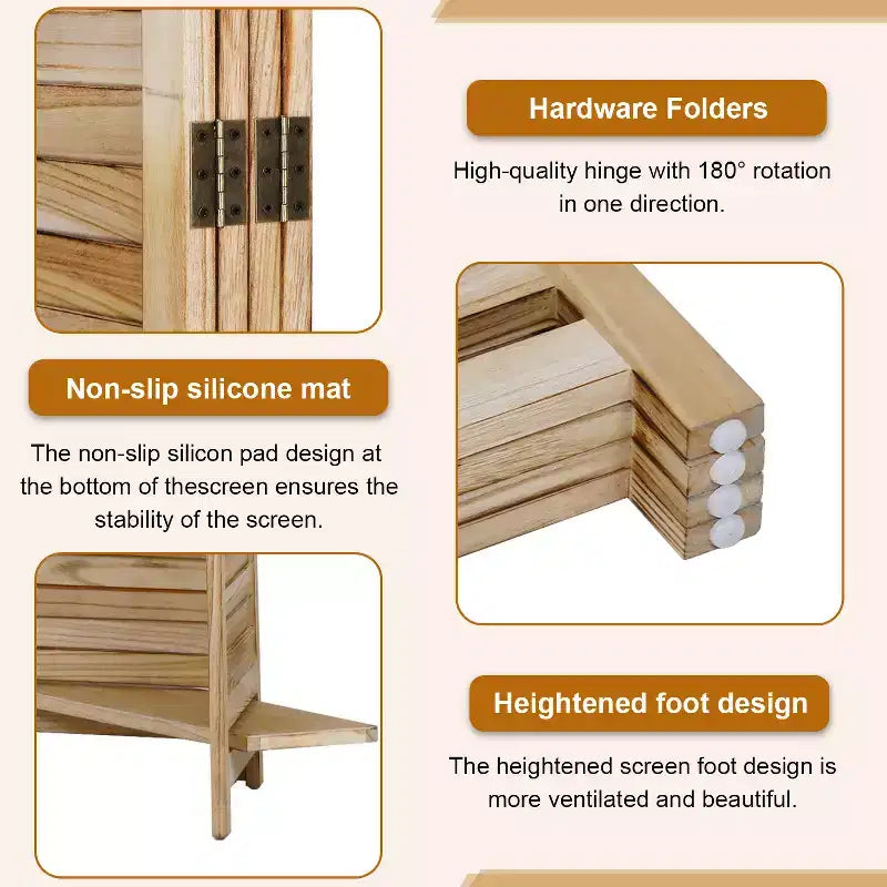 Paravent pliable à 4 panneaux en bois avec 3 étagères astucieuses – Séparateur de pièce portable pour la maison, le bureau ou le salon