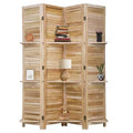 FDW Room Divider 4 Panel Folding Privacy Wooden Screen with 3 Clever Shelves Portable Partition for Home Office or Living Room