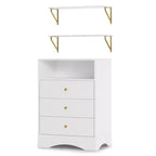Commode avec tiroirs et étagères flottantes, commode à 3 tiroirs avec rangement ouvert et finition peinte, pour chambre, placard, couloir