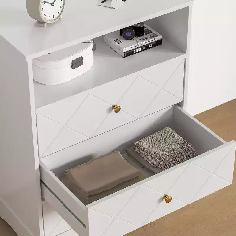 Commode avec tiroirs et étagères flottantes, commode à 3 tiroirs avec rangement ouvert et finition peinte, pour chambre, placard, couloir