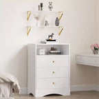 Commode avec tiroirs et étagères flottantes, commode à 3 tiroirs avec rangement ouvert et finition peinte, pour chambre, placard, couloir