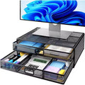 HUANUO 2-Tier Monitor Stand - Metal Riser with Drawer, Desk Organizer for PC, Laptop & Printer Storage, Stylish and Functional Design