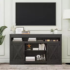 Heynemo Farmhouse TV Stand with Sliding Barn Door for TVs up to 65''+, 34 Tall Entertainment Center for Bedroom, Living Room