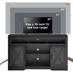 Meuble TV de style rustique avec porte de grange coulissante pour téléviseurs jusqu'à 65''+, meuble de divertissement de 86 cm de haut pour chambre, salon
