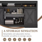 Meuble TV de style rustique avec porte de grange coulissante pour téléviseurs jusqu'à 65''+, meuble de divertissement de 86 cm de haut pour chambre, salon