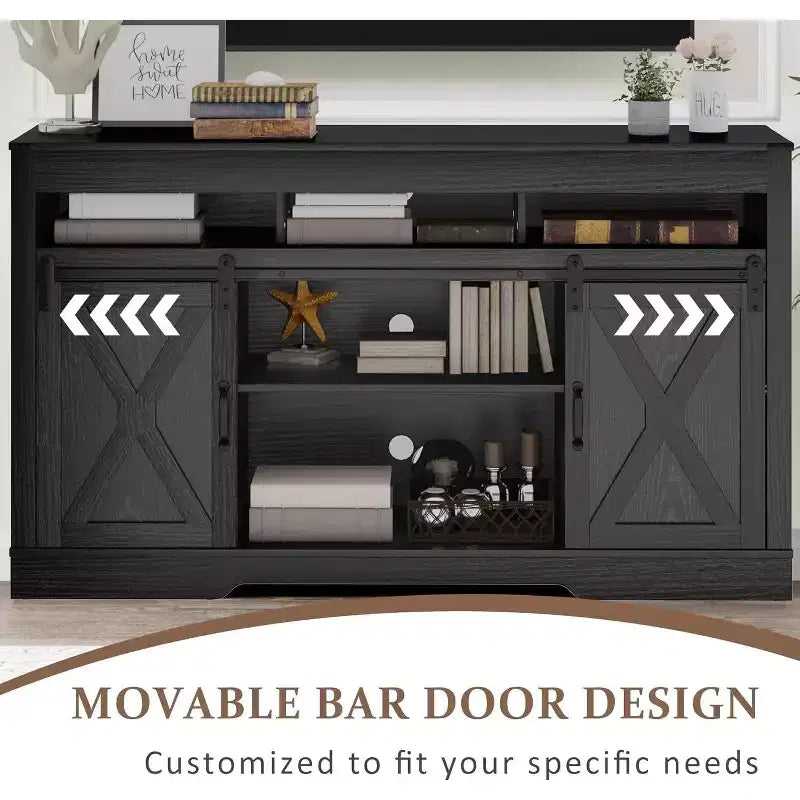 Meuble TV de style rustique avec porte de grange coulissante pour téléviseurs jusqu'à 65''+, meuble de divertissement de 86 cm de haut pour chambre, salon