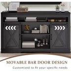 Meuble TV de style rustique avec porte de grange coulissante pour téléviseurs jusqu'à 65''+, meuble de divertissement de 86 cm de haut pour chambre, salon