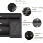 Meuble TV de style rustique avec porte de grange coulissante pour téléviseurs jusqu'à 65''+, meuble de divertissement de 86 cm de haut pour chambre, salon