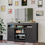 Meuble TV de style rustique avec porte de grange coulissante pour téléviseurs jusqu'à 65''+, meuble de divertissement de 86 cm de haut pour chambre, salon