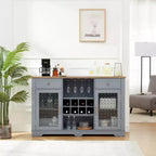 Modern Farmhouse Buffet Cabinet, Sideboard with 2 Drawers and Elegant Glass Door Cabinets, Wine and Glass Rack, Coffee Bar for Kitchen