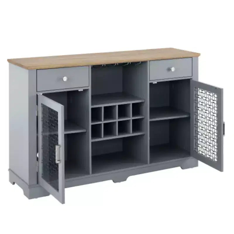 Buffet de ferme moderne, bahut avec 2 tiroirs et élégantes armoires vitrées, casier à vin et verres, bar à café pour cuisine