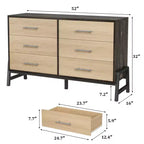6 commodes de chambre, commode de 132 cm de large, commode à tiroirs large avec rangement autoportante, commode de rangement en bois pour chambre à coucher