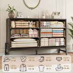 6 commodes de chambre, commode de 132 cm de large, commode à tiroirs large avec rangement autoportante, commode de rangement en bois pour chambre à coucher