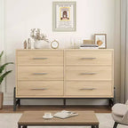 6 commodes de chambre, commode de 132 cm de large, commode à tiroirs large avec rangement autoportante, commode de rangement en bois pour chambre à coucher