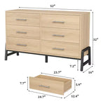 6 commodes de chambre, commode de 132 cm de large, commode à tiroirs large avec rangement autoportante, commode de rangement en bois pour chambre à coucher