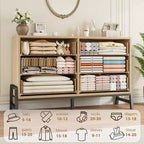 6 commodes de chambre, commode de 132 cm de large, commode à tiroirs large avec rangement autoportante, commode de rangement en bois pour chambre à coucher