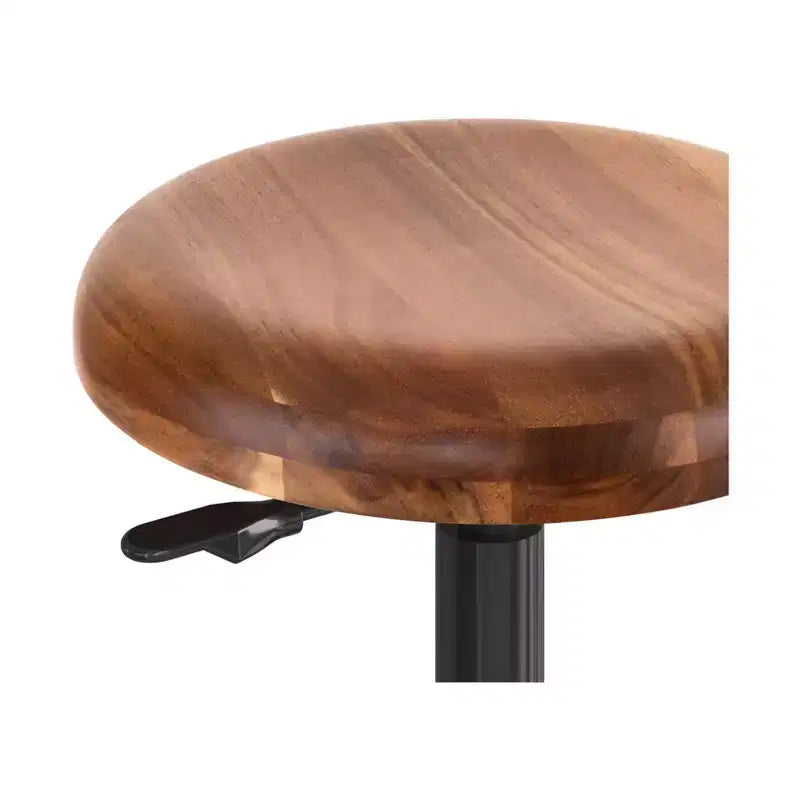 Tabouret de travail réglable pneumatique avec plateau en bois d'acacia