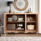 Meuble d'appoint rustique avec 3 portes sculptées, buffet d'appoint vintage avec étagères
