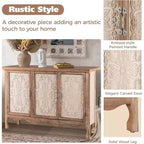 Meuble d'appoint rustique avec 3 portes sculptées, buffet d'appoint vintage avec étagères