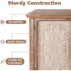 Meuble d'appoint rustique avec 3 portes sculptées, buffet d'appoint vintage avec étagères