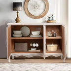 Meuble d'appoint rustique avec 3 portes sculptées, buffet d'appoint vintage avec étagères