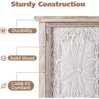 Meuble d'appoint rustique avec 3 portes sculptées, buffet d'appoint vintage avec étagères