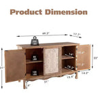Meuble d'appoint rustique avec 3 portes sculptées, buffet d'appoint vintage avec étagères