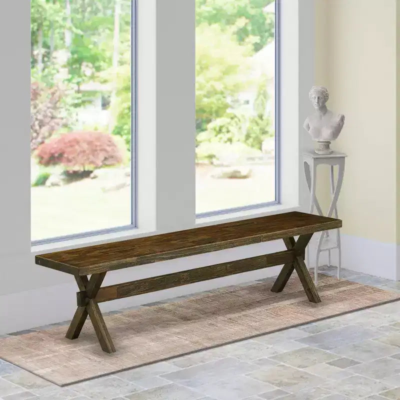 Banc de salle à manger moderne de style X avec assise en bois, 72x15x18 pouces, Espresso