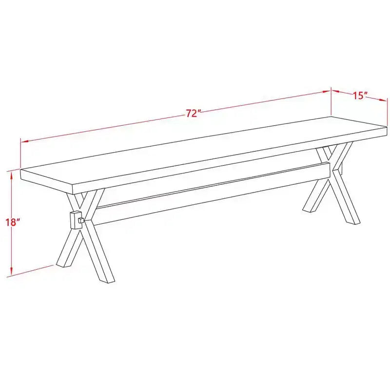 Banc de salle à manger moderne de style X avec assise en bois, 72x15x18 pouces, Espresso
